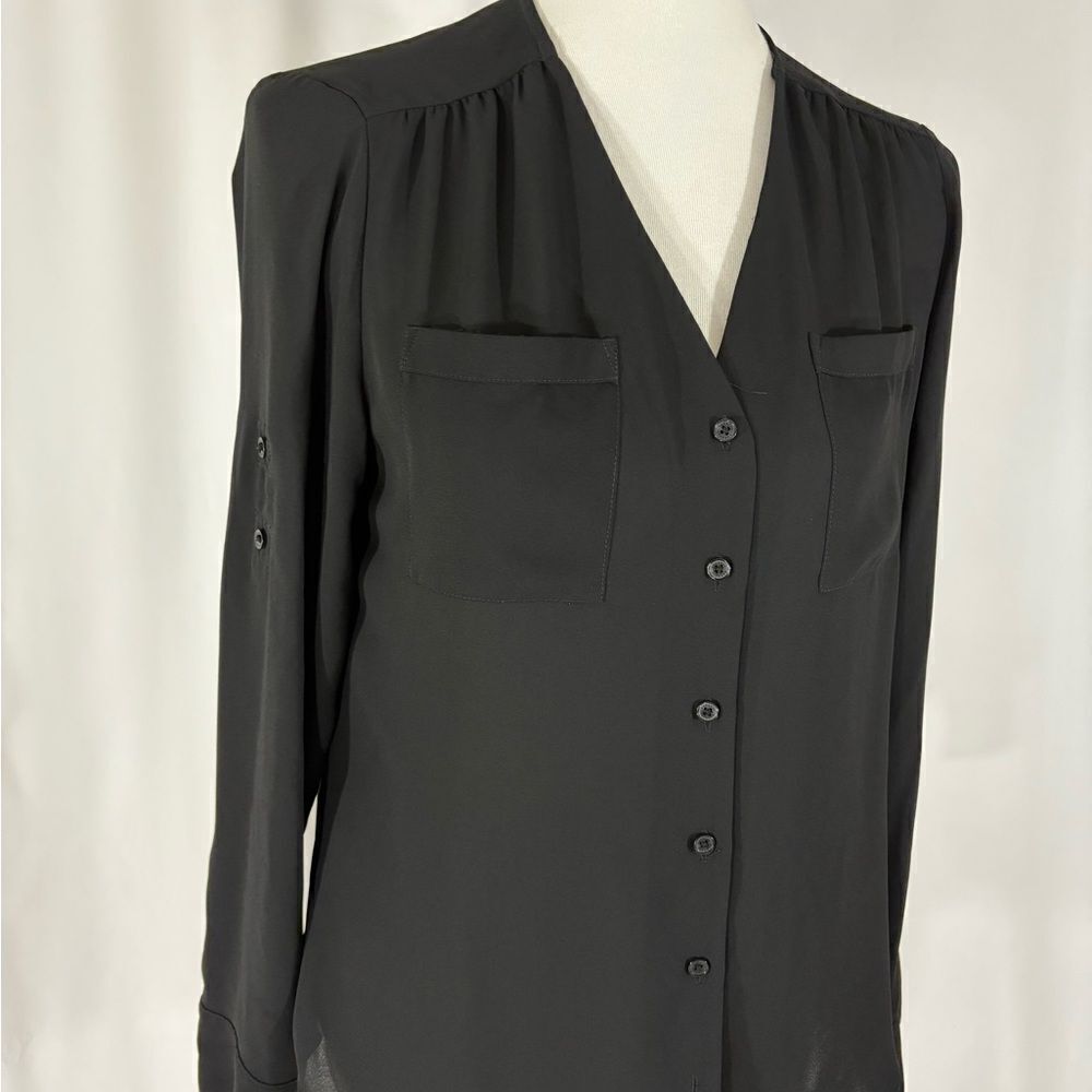 Express Basic Black Button Down Blouse - Picture 3 of 8
